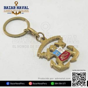 Llavero metálico escudo Marina de Guerra del Perú enchapado en bronce amarillo