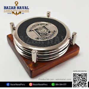 Juego 4 Posavasos Escuela Naval del Perú enchapados en Plateado